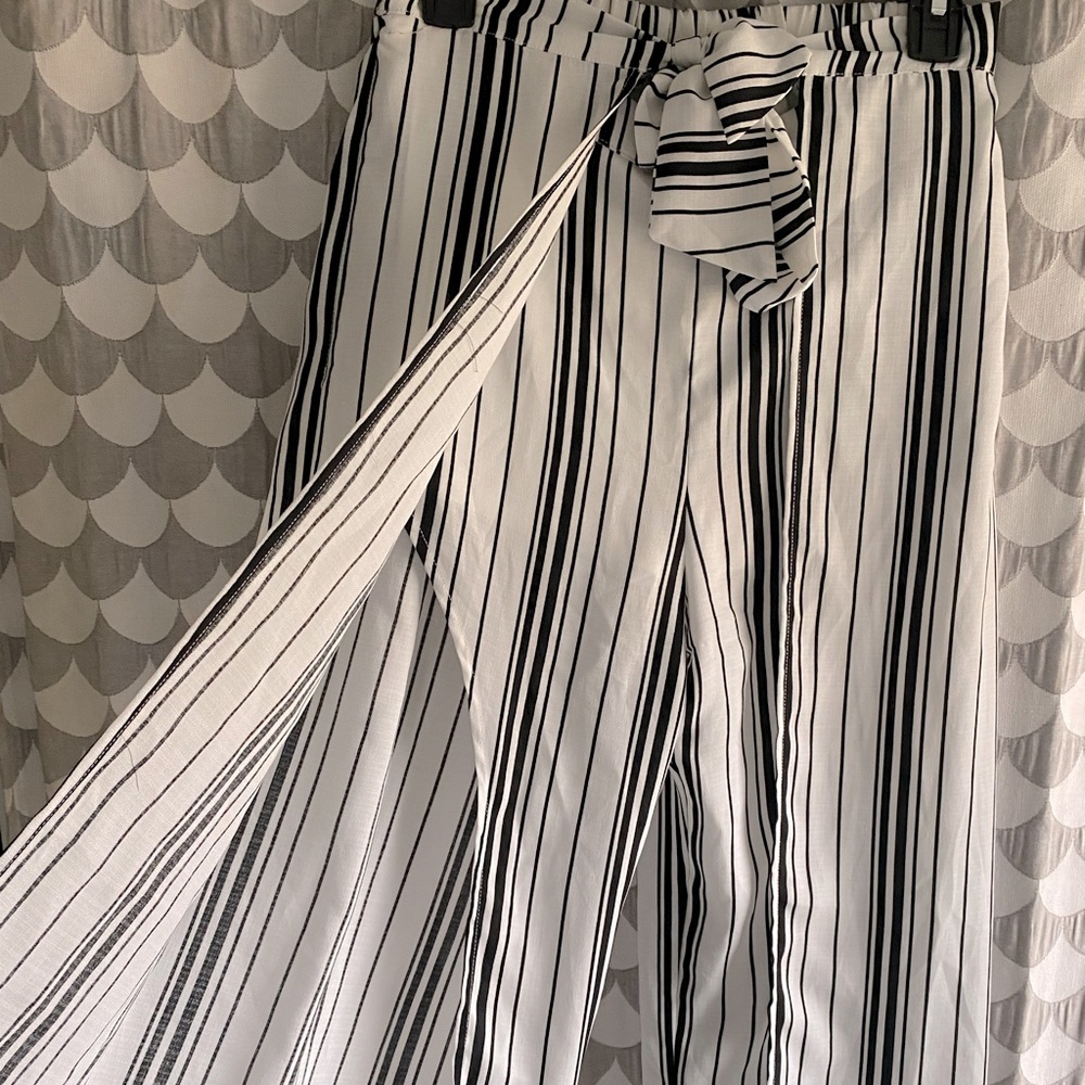 Black and white striped flowy pants